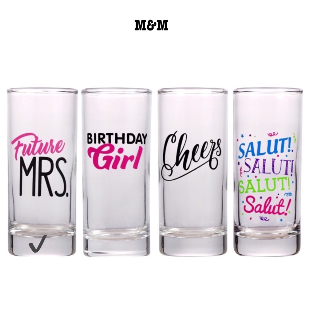 Brand New Celebratory Shot Glasses, 2 oz. Future Mrs